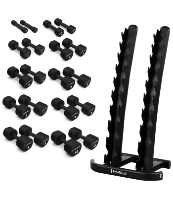 ZESTAW HANTLI POLIURETANOWYCH HPT 2 x 1 - 10 KG (110 KG) + STOJAK STR37 HMS