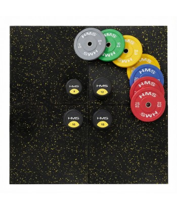 POS35 PODŁOGA GUMOWA POD SPRZĘT FITNESS Z WYPUSTKAMI BLACK/YELLOW II GATUNEK