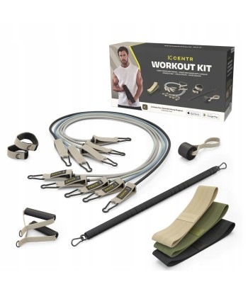 Zestaw Centr Workout Kit - 3szt gum oporowych, 5 ekspanderów, 1 gryf